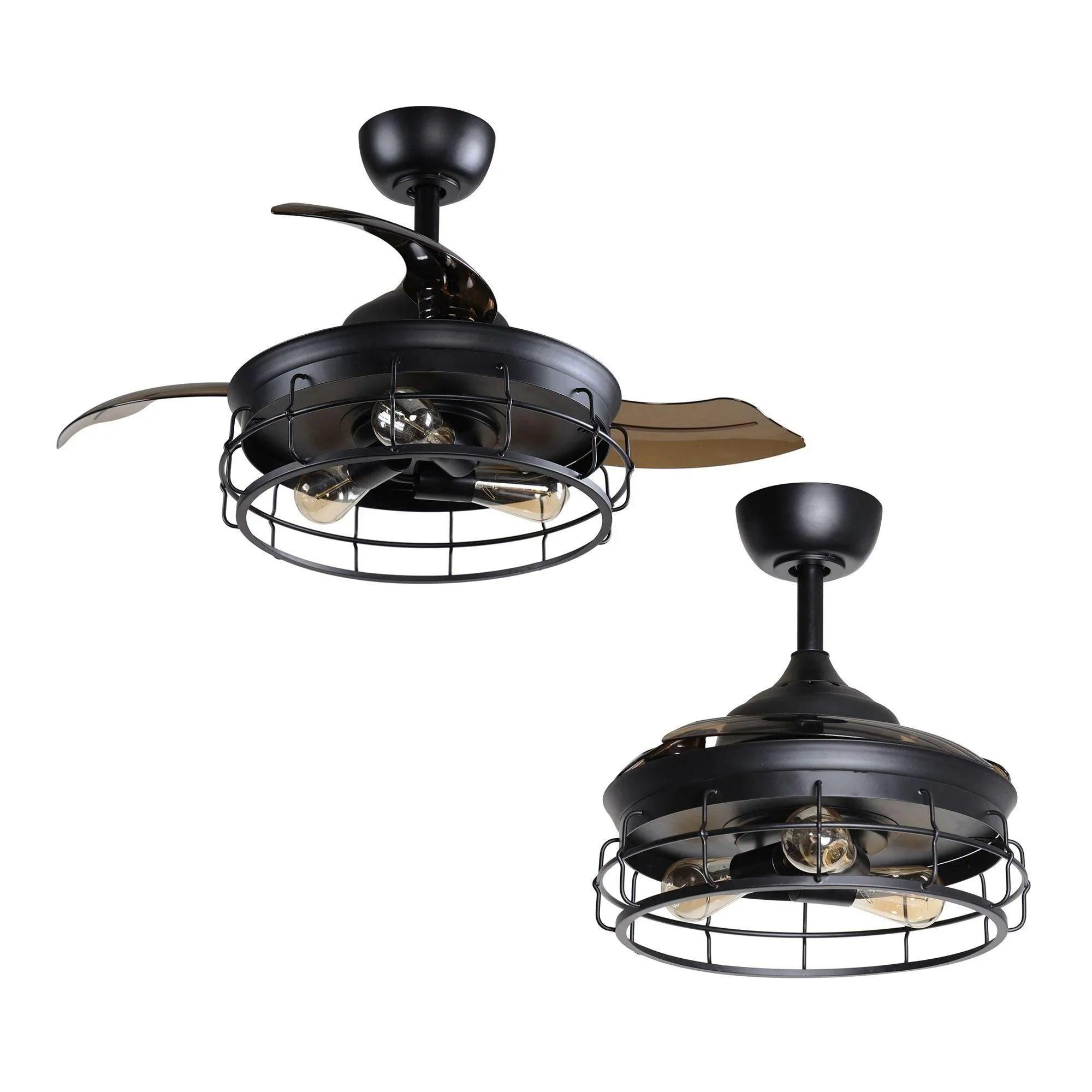 36" Pickett Industrial Ceiling Fan | Downrod Mount, Lighting + Remote Control, Industrial Decor