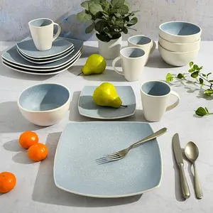 Lounge Square Reactive Glaze Stoneware Dinnerware Set - Service for 4 - Tableware, Bowls