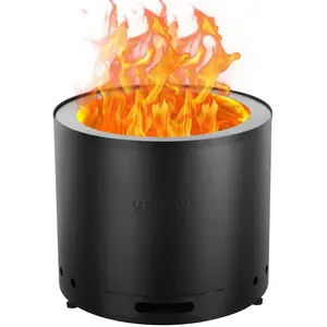 VEVOR Smokeless Fire Pit Stove Bonfire, H: 12.6 inx Dia: 15 in, Wood Burning Fireplaces with Removable Ash Pan, SUS430 Stainless Steel inner Portable Outdoor Firepit, Ideal for Outdoor Patio Camping