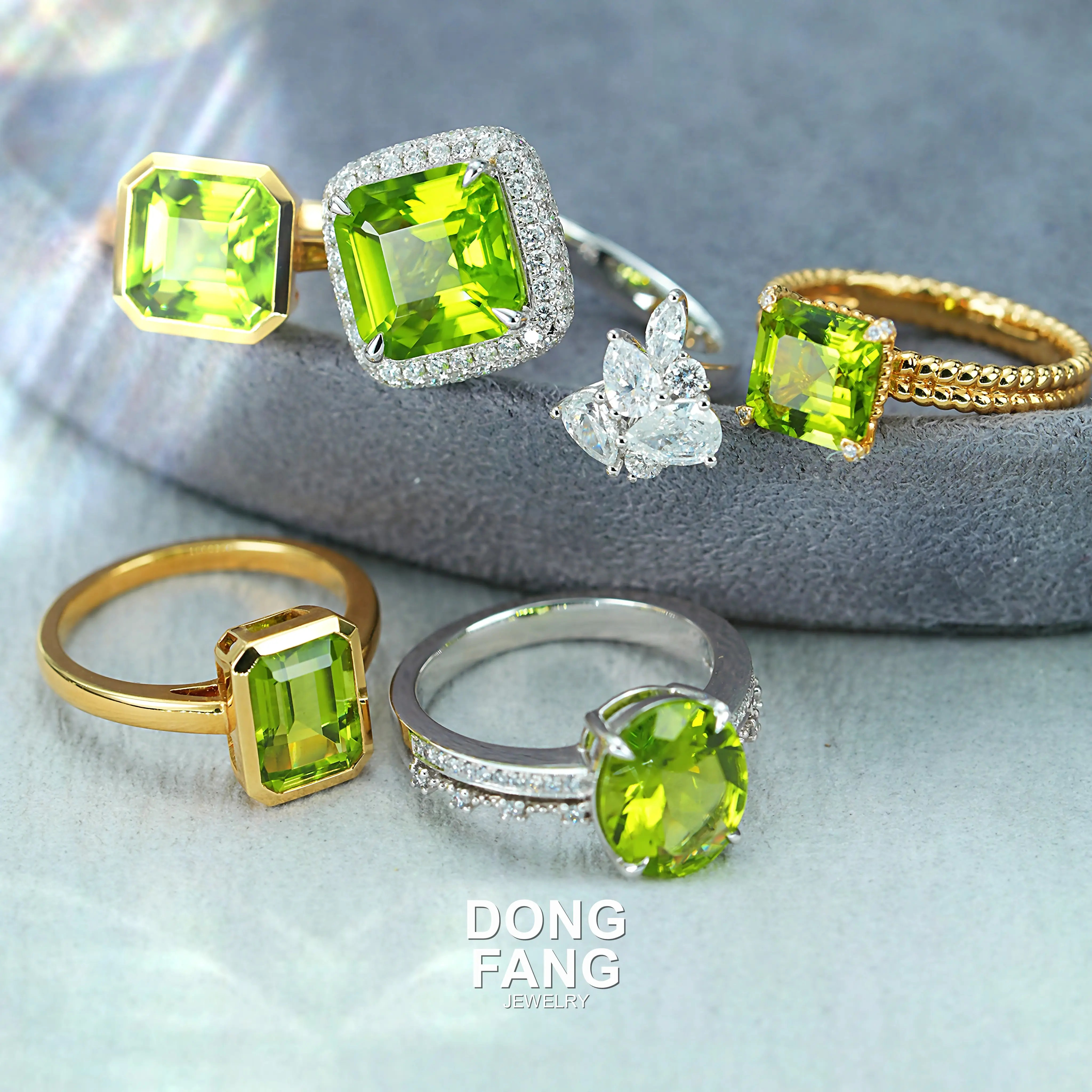 DONG FANG JEWELRY Natural Peridot Gemstone Ring Collection