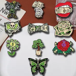 10 pcs green dollar brooches, clothing accessories, necklaces, metal badges, versatile punk skull designs, suitable for daily men's and women's wear, bag accessories Charms Glove Clip