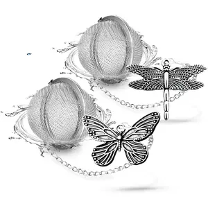 2pcs Tea Infuser,Loose Leaf Tea Steeper Tea Strainer with Charm Handmade Dragonfly Butterfly Pendant Tea Ball Tea Filter Tea Infusers for Loose Tea