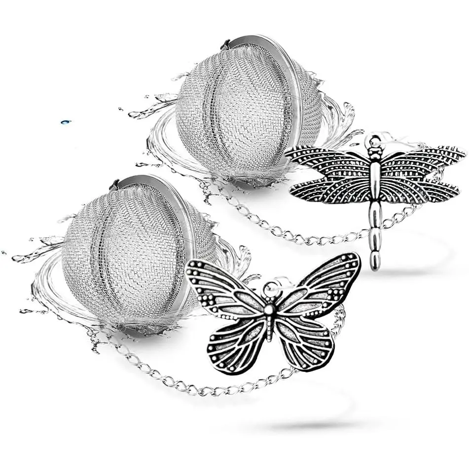 2pcs Tea Infuser,Loose Leaf Tea Steeper Tea Strainer with Charm Handmade Dragonfly Butterfly Pendant Tea Ball Tea Filter Tea Infusers for Loose Tea