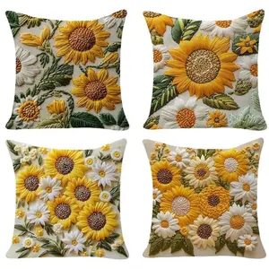 Sunflower & Daisy Pattern Cushion Cover, Floral Pattern Cushion Cover without Filler, Household Decoration Supplies for Home Living Room Bedroom