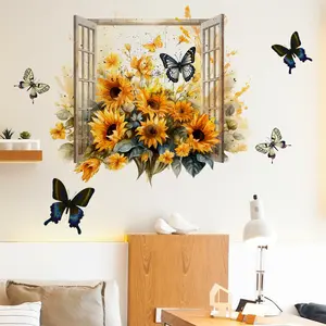A set (30*40cm) of sunflower, flower and butterfly wall stickers Adhesive Stickers to beautify home, bathroom, refrigerator, living room, bedroom and corridor background walls, M20289