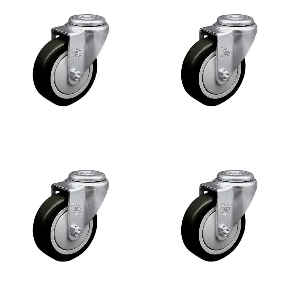 Service Caster SCC-SSBH20S414-PPUB-BLK-4 Stainless Steel Ball Attachment Swivel Bolt Hole Caster Set (4-Pack) with 4x1.25 in Black Polyurethane Wheels, Ball Bearings, 1400 lbs Capacity for Material Handling, Shop Projects