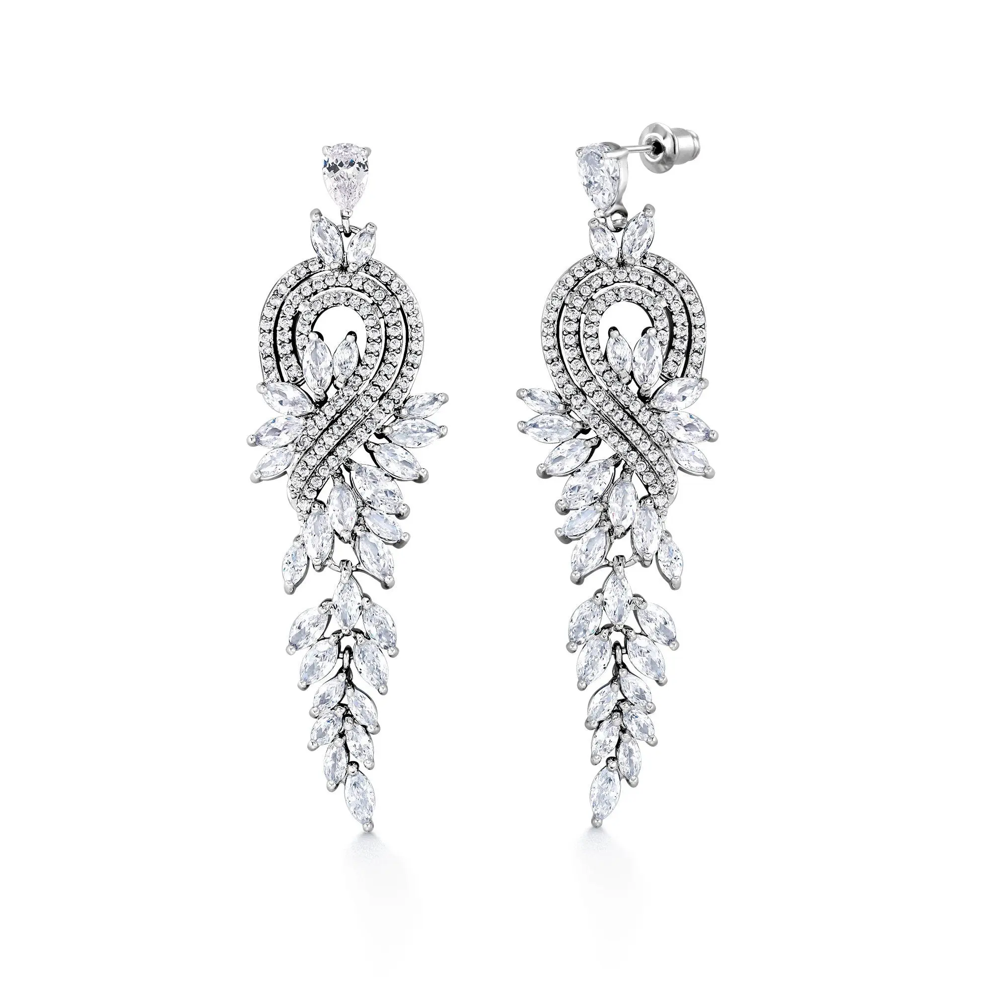 Victorian Style Lace Marquise CZ Vintage Earrings, Chandelier Design Earrings, Cz Dangle Earrings, Cz Earrings