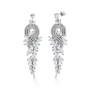 Victorian Style Lace Marquise CZ Vintage Earrings, Chandelier Design Earrings, Cz Dangle Earrings, Cz Earrings