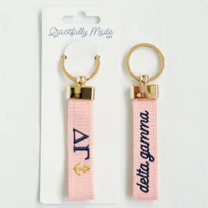 Delta Gamma Officially Licensed Embroidered Keychain with Gold Hardware & Elegant Script Design for Sorority Pride Iconic