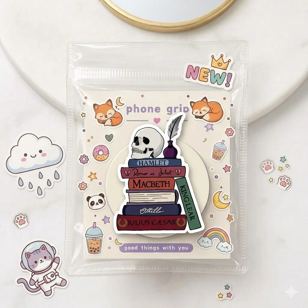 Literary Skull Phone Grip – Cute Book Lover PopSocket, Gothic Reading Accessory for Teens & Adults