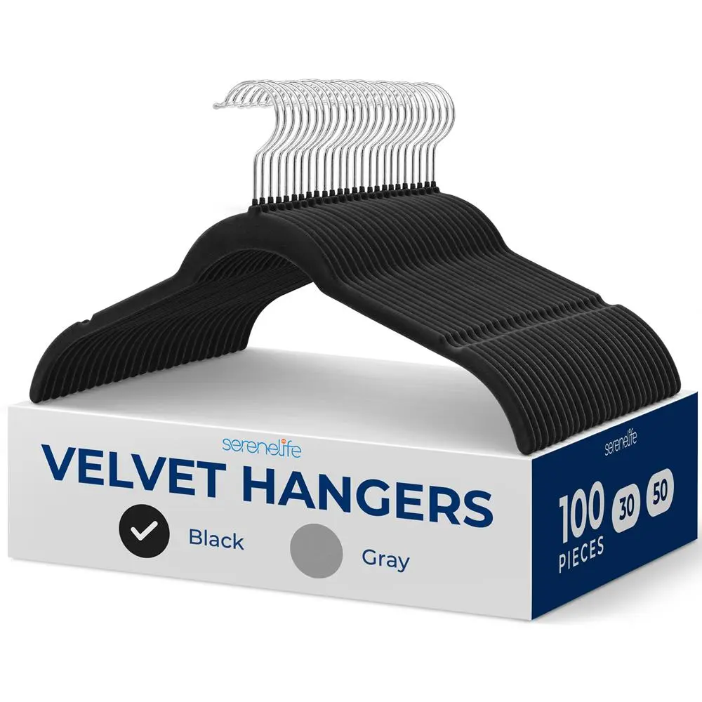 100-Piece Black Velvet Heavy-Duty Metal Hangers - Sturdy, Lightweight 360° Rotating Hangers & Pegs, Non-Slip, Ultra-Thin Space-Saving Smooth Home Organizer for Hanging Closet Essentials, Heavy Duty Hangers