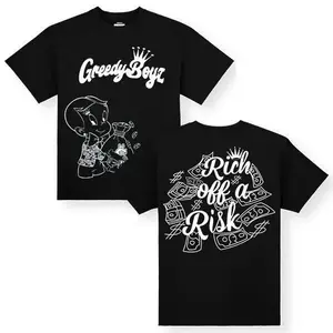 GreedyBoyz T-shirt - Casual Cotton Unisex Short Sleeve T-shirt with Rich off a Risk Design - Machine Washable - All Seasons - Classic Style, Full Colors, For Men, For Women