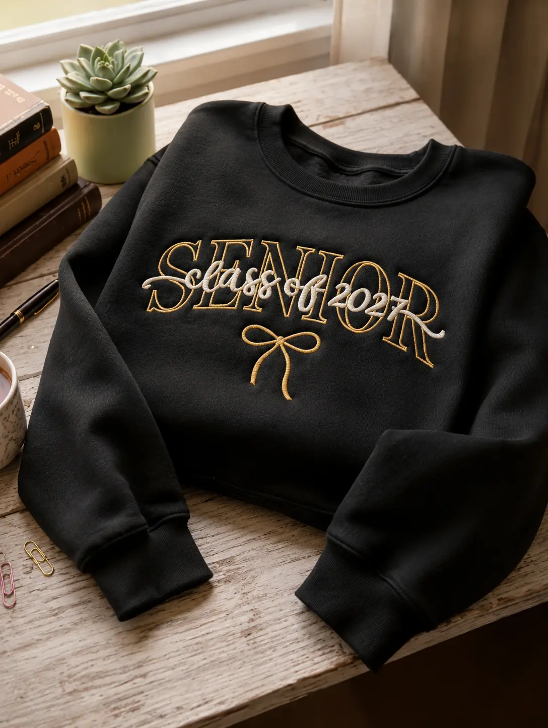 [MAKE IN US]Senior Class Of 2027 Embroidered Sweatshirt Coquette Bow Graduation Crewneck Senior Year Gift For Her Cute High School Pullover