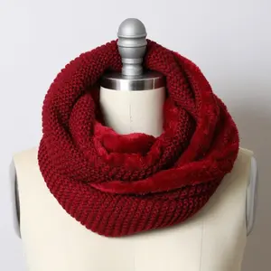 Knitted Infinity Scarf Sherpa Lined, Warm Cozy Winter Scarf