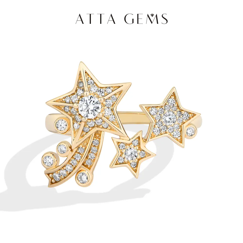 ATTAGEMS Star Design Lab-Grown D Color VVS1 Clarity Moissanite Artificial Gemstone Ring, Women's Elegant Everyday Statement Ring, Ideal for Parties, Holiday Gifts (R335), Elegant Everyday Ring summerwins