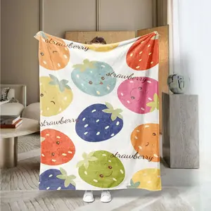 Fun Colorful Strawberry Pattern Blanket, Soft Comfortable Small Throw, Multi-Use for Office Bedroom Sofa Outdoor, Gift