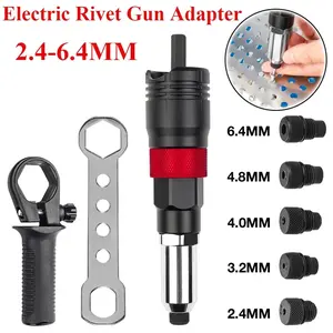 Electric Rivet Gun Electric Drill Rivet Gun Adapter Cordless Riveting Tool Kit Plug-in Rivet Tool 2.4mm/3.2mm/4.0mm/4.8mm/6.4mm