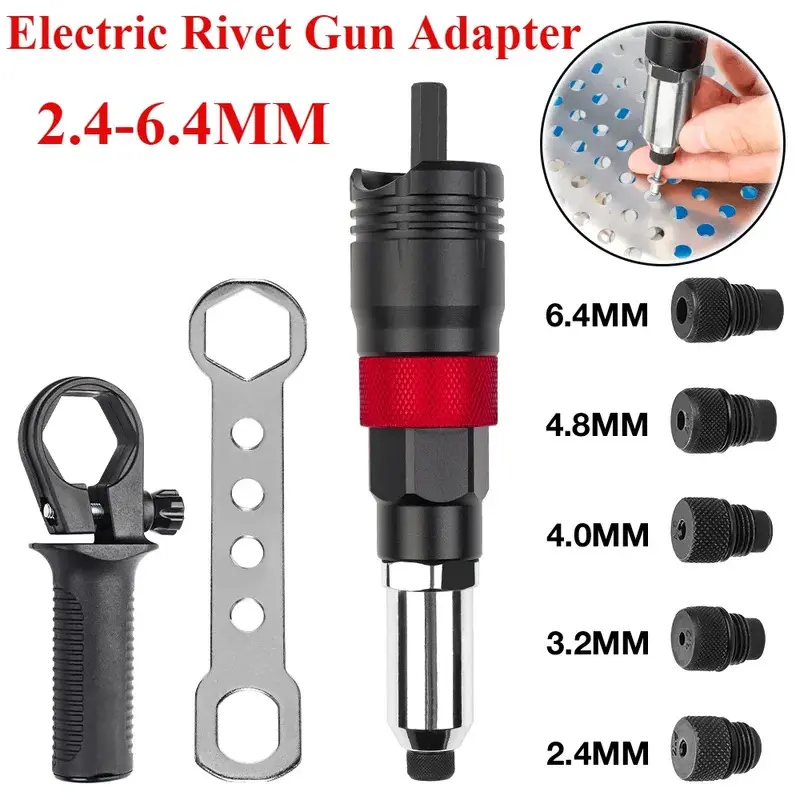 Cordless & Plug-In Electric Hand Riveter Hardware Kit - Forged Steel Components, Ergonomic Grip Handle, Quick Pull Function, Drill Adapter, 2.4mm/3.2mm/4.0mm/4.8mm/6.4mm Multi-Size Rivet Compatibility