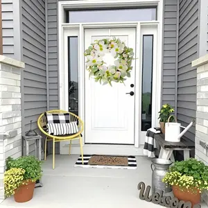 Fresh Creamy Style Artificial Daisy Rose Wreath, Eucalyptus Leaf Door Decor, Ideal for Home Entry, Window Display, Wedding, Festival