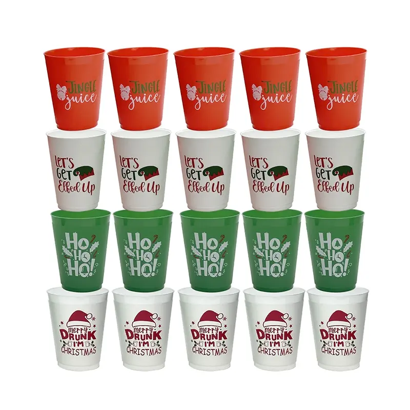 12/20/50/100pcs Four-letter design plastic Christmas cups, plastic party drinking cups, 16 oz reusable cups, for Christmas party decorations