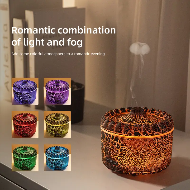 Volcano Aromatherapy Machine Desktop Essential Oil Diffuser Flame Humidifier Home Night Light Ornaments with Remote Control Aromatherapy Machine bliss