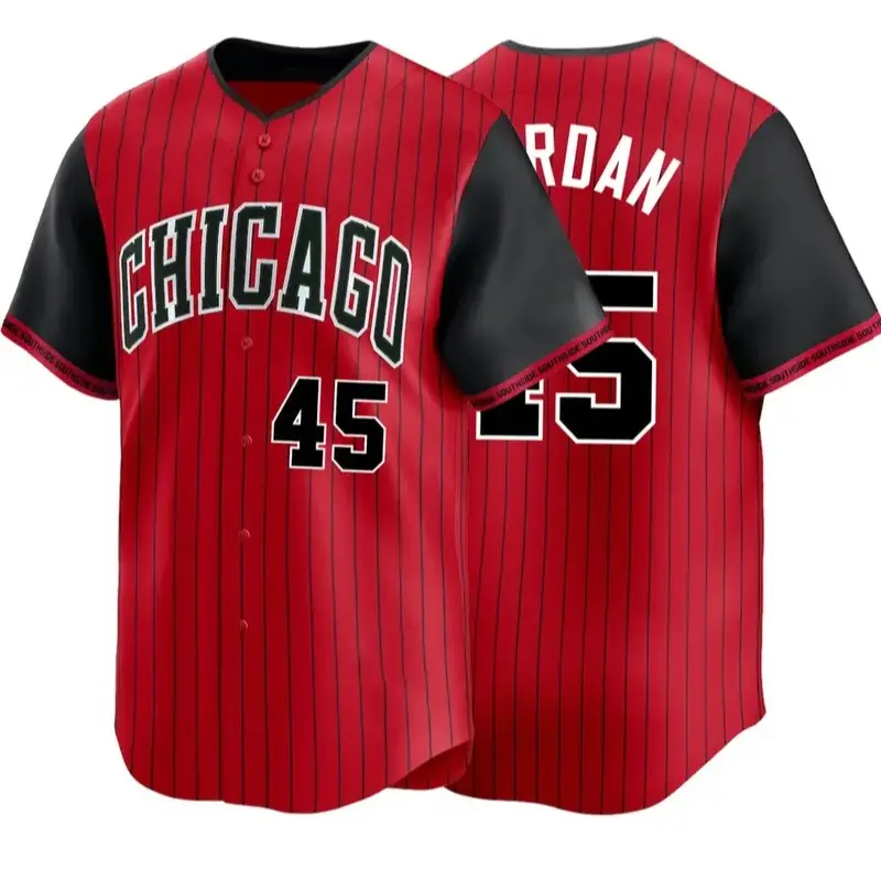 Chicago 45 Baseball Jersey, Red Pinstripe Button Down Jersey Jordan 45 Baseball Shirt, Vintage Athletic Uniform for Men Women