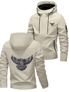 Fashion Trendy Men's Eagle Pattern Printed Hooded Jacket for Daily Wear Outdoor Activities and Casual Occasions