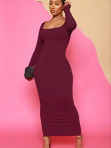 Women's Solid Bodycon Dress, Casual Long Sleeve Long Dress for Summer, Ladies Clothes for Daily Wear