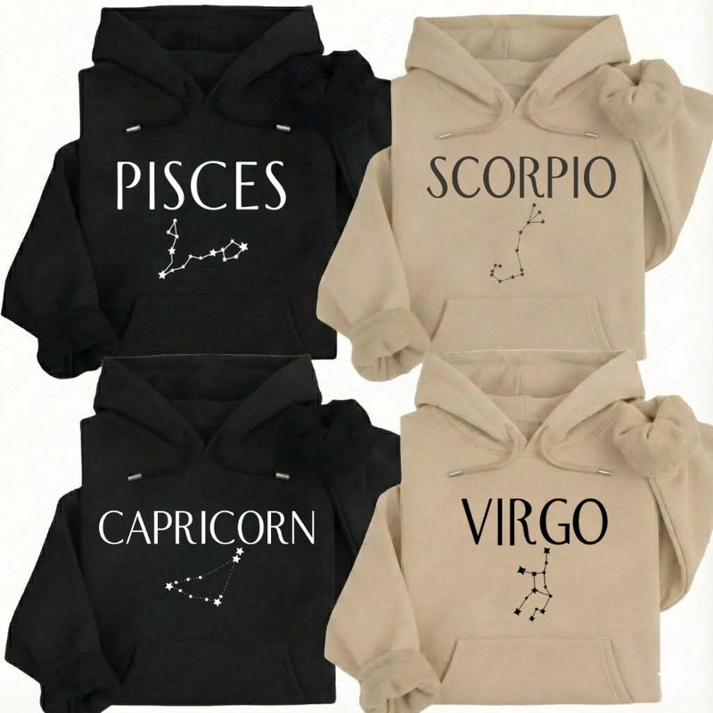 12 Zodiac Couple Hoodie Collection – Astrology Sign Crewneck for Men and Women, Cozy Horoscope Pullover with Bold College Letter Design, Perfect Gift for Zodiac Lovers 6O5