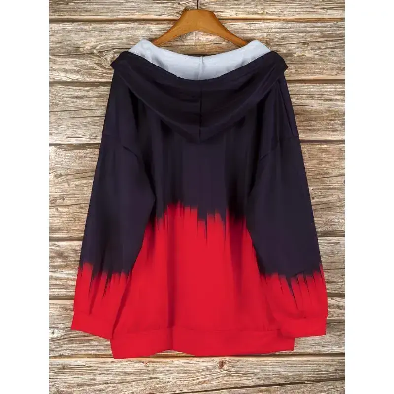 Plus Size Ombre Hooded Casual Jacket, Polyester Knit Fabric with Slight Stretch, Zippered autumn Fall/Winter Coat Spandex Womenswear Long Sleeve Gradient Pullover Sweatshirts trendy fashion outfit cozy clothes Plus Size Ombre Hooded Casual Jacket, Polyester Knit Fabric with Slight Stretch, Zippered autumn Fall/Winter Coat Spandex Womenswear Long Sleeve Gradient Pullover Sweatshirts trendy fashion outfit cozy clothes