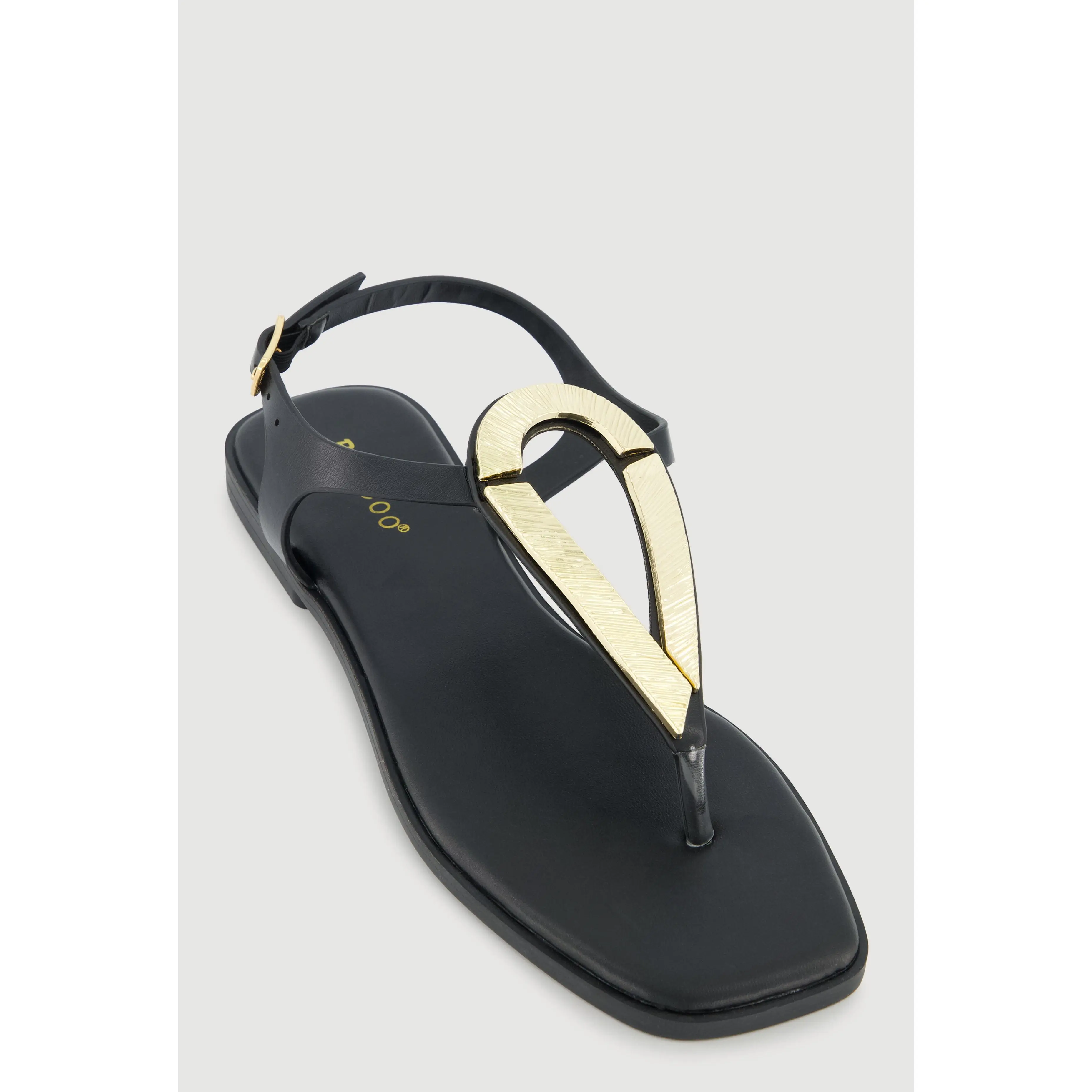Metallic Loop Pendant Ankle Strap Thong Sandals