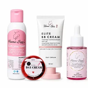 Hami-San Glass Skin Set 4-in-1 – Niacinamide Skin Care Routine with Glass Skin Toner, Elite BB Cream, Facial Serum & Day Cream