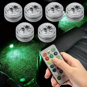Car Interior Ambient Light with Remote Control Decoration Car Interior Lighting Auto Roof Foot Atmosphere Neon RGB Mini Submersible Wireless Adhesive LED