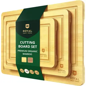 Wooden Cutting Boards for Kitchen Meal Prep & Serving - Bamboo Wood Cutting Board Set - Charcuterie & Chopping Butcher Block for Meat