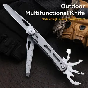 Novupow 10 In 1 Pocket Multitool Knife, EDC Multi Tool Knife With Ruler Bottle Opener Screwdrivers And More For Camping, Survival, Hunting And Outdoors