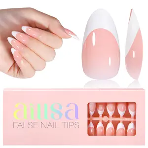 Aillsa Almond French Tip Press on Nails - 180pcs Classic Nude Brown Pink Full Cover Soft Gel Nail Tips Natural False Nails 15 sizes Easy to Wear Soak Off Acrylic presson Nails Extensions Comfortable Fit DIY Summer Nail Art at home dealsforyoudays