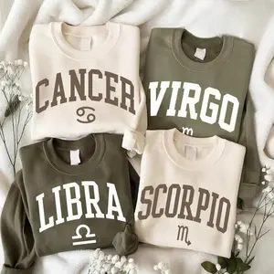 Minimalist Zodiac Sweatshirt – Astrology Sign Crewneck for Men and Women, LIBRA, CANCER, VIRGO, SCORPIO Cozy Horoscope Pullover with Bold College Letter Design, Perfect Gift for Zodiac Lovers -  Cotton Top