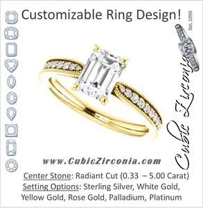 Cubic Zirconia Engagement Ring- The Brooklynn (Customizable Radiant Cut with Cathedral Setting and Milgrained Pavé Band)