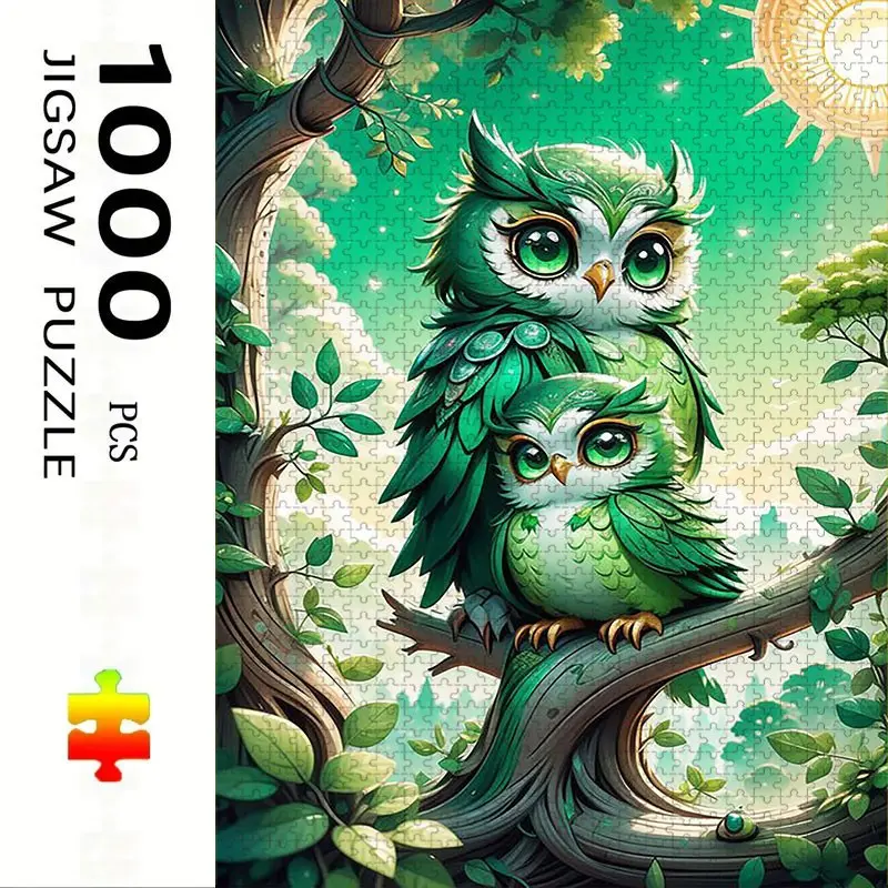 1000 Piece Owl Puzzle on Branch, Large Adult Family Interactive Toy, Interactive Fun, DIY Home Decor Brain Challenge, Holiday Scene, Perfect Gift
