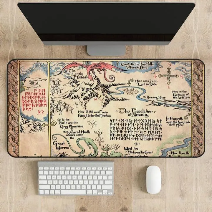 Hobbit Map Lord of the Rings Desk Mat, Middle Earth LOTR Mouse Pad, Gaming Pad Anti-Slip Rubber Base for Laptop Computer Office Work Study