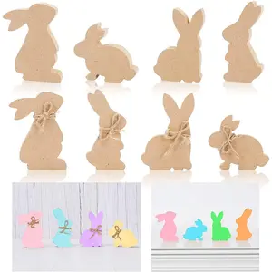 8Pcs Easter Wooden Bunny Cutouts Large Unfinished Bunny Table Wooden Sign Easter Bunny Shaped Craft Tag and Wood Slice Ornament with Rope for Easters Home Decor Classroom DIY Art Craft