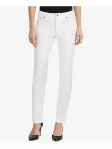 LRL Lauren Jeans Co. Womens Denim Slimming Straight Leg Jeans White 16