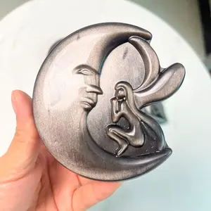 Silver Obsidian Fairy Owl Raven Carvings Gemstone Decor Home Ornament Moonstone Crystal Natural Crystals Affordable Price