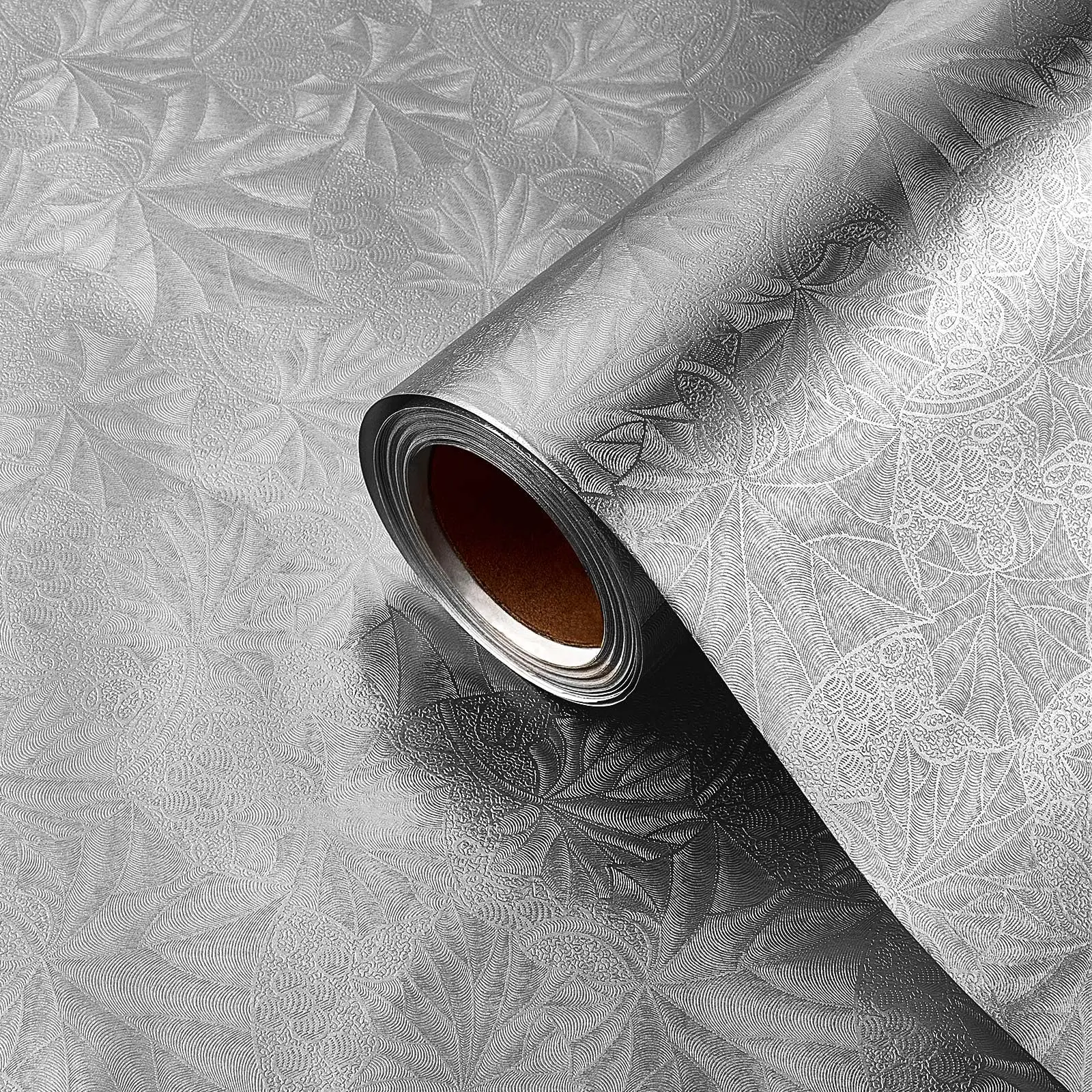 Embossed Floral Foil Paper Metallic Wrapping Colored Sheets For Crafts Scrapbook Florist Cake Board Drums Christmas Party Gift  15.7 Inch 46 Ft(silver)