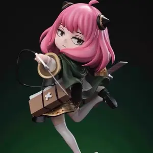 Spy x Family Anya Cosplay Captain Double Head Sculpture with Pink Hair and Cat Ears Detailed Anime Figure Action Figurine