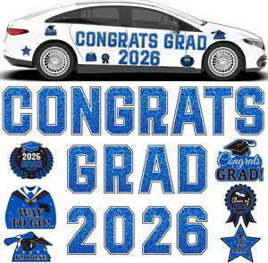 Graduation Car Decorations Magnets, 22pcs Class of 2026 Grad Decor Car Magnetic for University Kindergarten Graduation Party Cruise Garage Door Refrigerator Decorations Supplies (Blue)