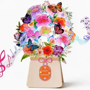 3D Pop Up Birthday Card with Light & Music, Lily & Butterflies Design, 10 Inch Life Sized Forever Flower Bouquet, Happy Birthday Gift Card for Women, Wife, Mom, Daughter, Sister