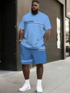 Men's Plus Size Casual Set, 3D Print Clothing Set, Men's Short Sleeve T-Shirt and Fashion Shorts Set, Loose Fit, All Seasons, Menswear
