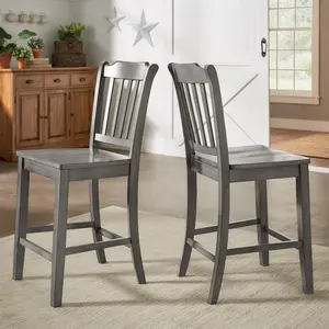 Set of 2, Antique Grey Finish Spindle Back Counter Height Chair
