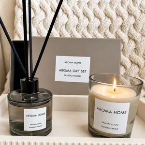 Sandalwood Aroma Scented Fragrance Freshener Set, Home Fragrance Diffuser and Candle for Home Care Supplies
